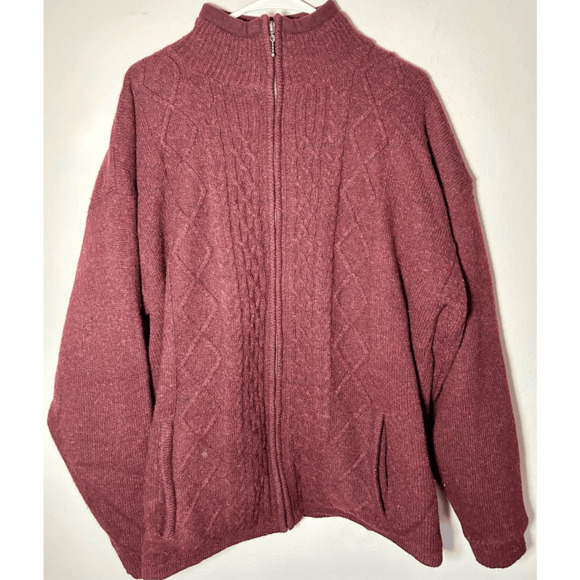 Vtg Carraig Donn Ireland Full Zip Burgundy Cardigan Sweater 100% Pure Wool XXL - Picture 2 of 12